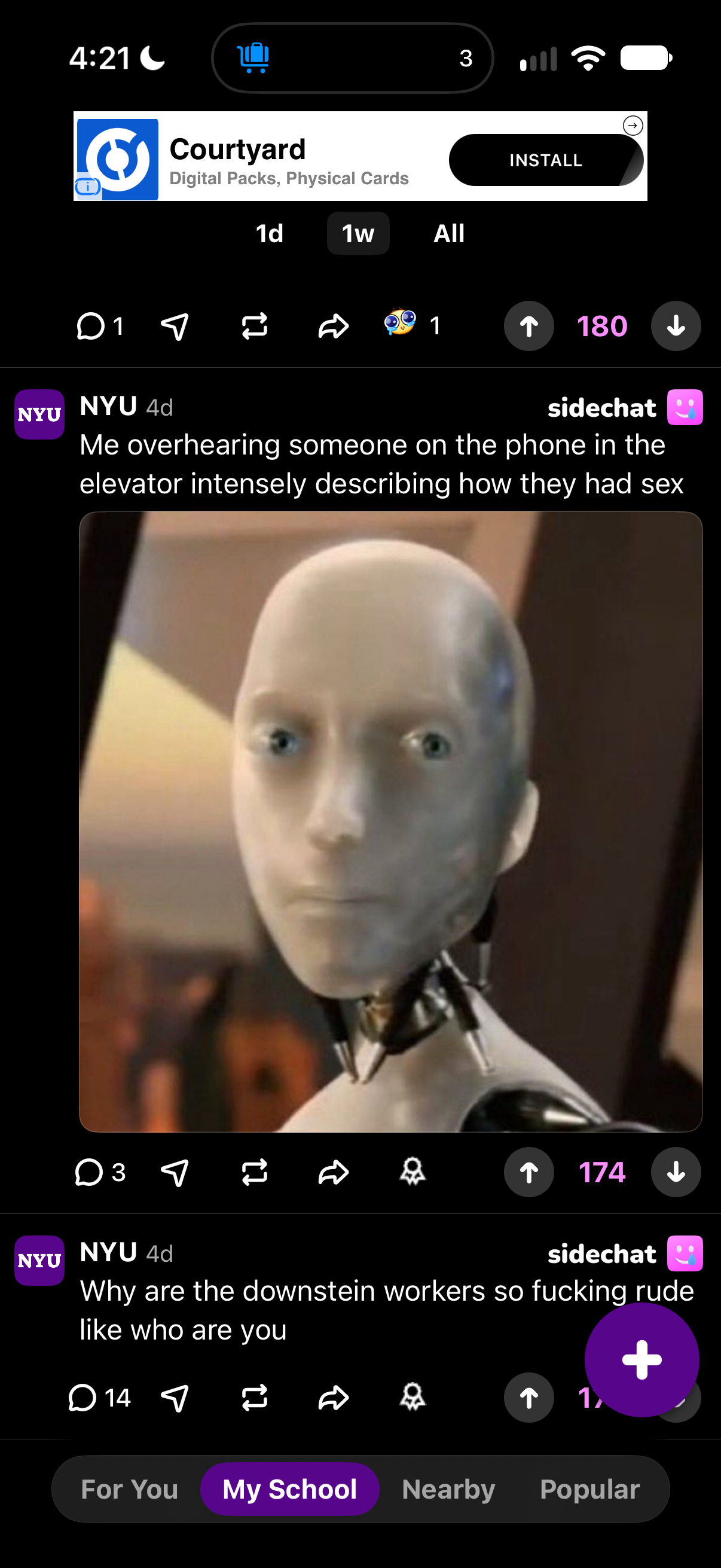 A wide-eyed robot reaction image from the elevator post