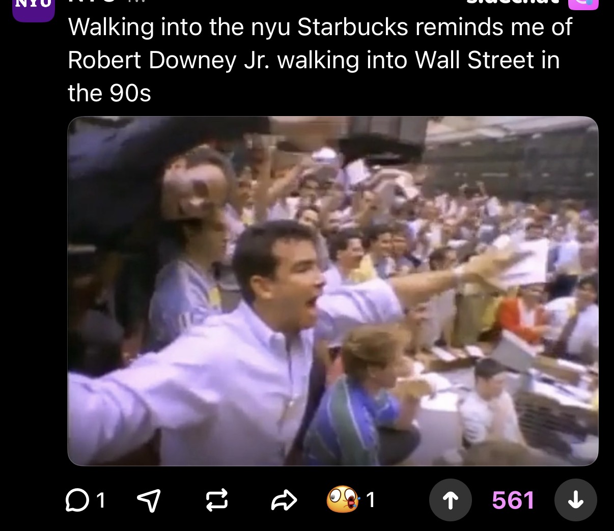 The crowded trading-floor scene used in the NYU Starbucks post