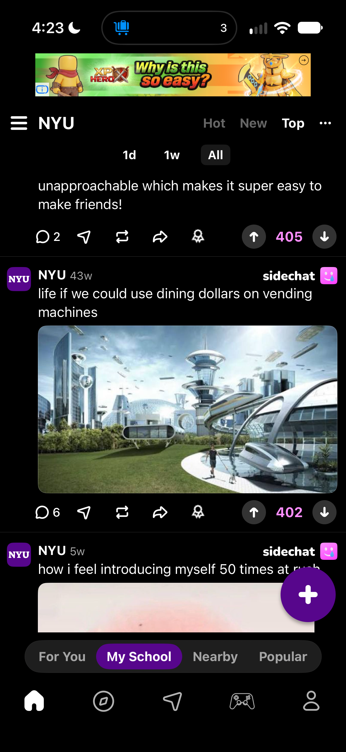 A futuristic city used in the Dining Dollars vending-machine meme
