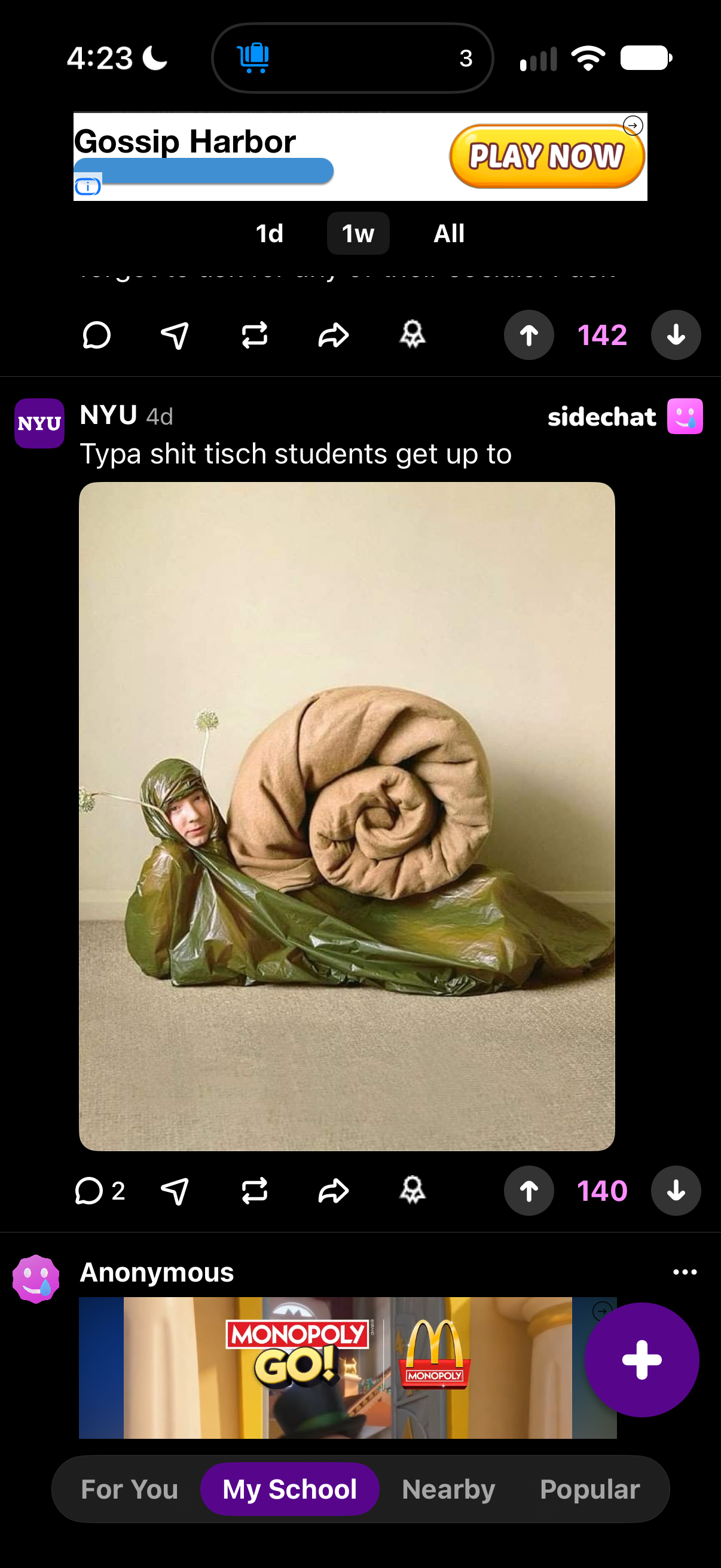 A person in a homemade snail costume with a rolled blanket shell